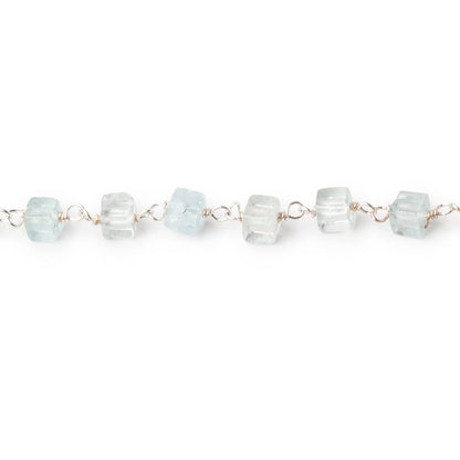 3.5-4mm Aquamarine Plain Cubes on .925 Sterling Silver Chain