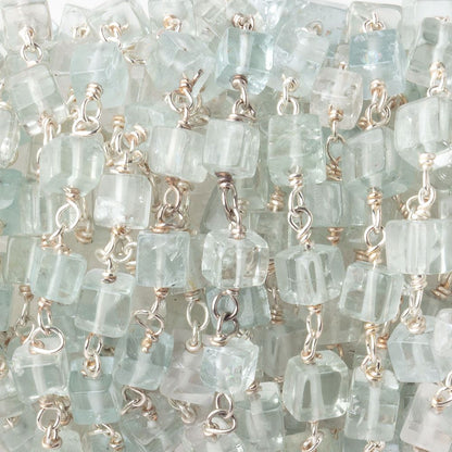 3.5-4mm Aquamarine Plain Cubes on .925 Sterling Silver Chain