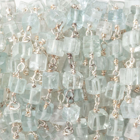 3.5-4mm Aquamarine Plain Cubes on .925 Sterling Silver Chain