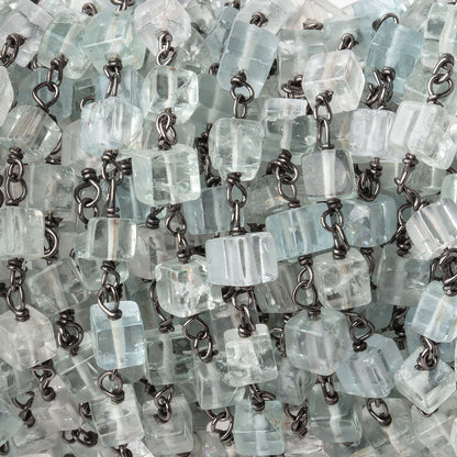 3.5-4mm Aquamarine Plain Cubes on Black Gold over .925 Silver Chain