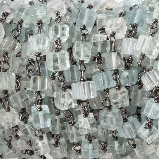 3.5-4mm Aquamarine Plain Cubes on Black Gold over .925 Silver Chain