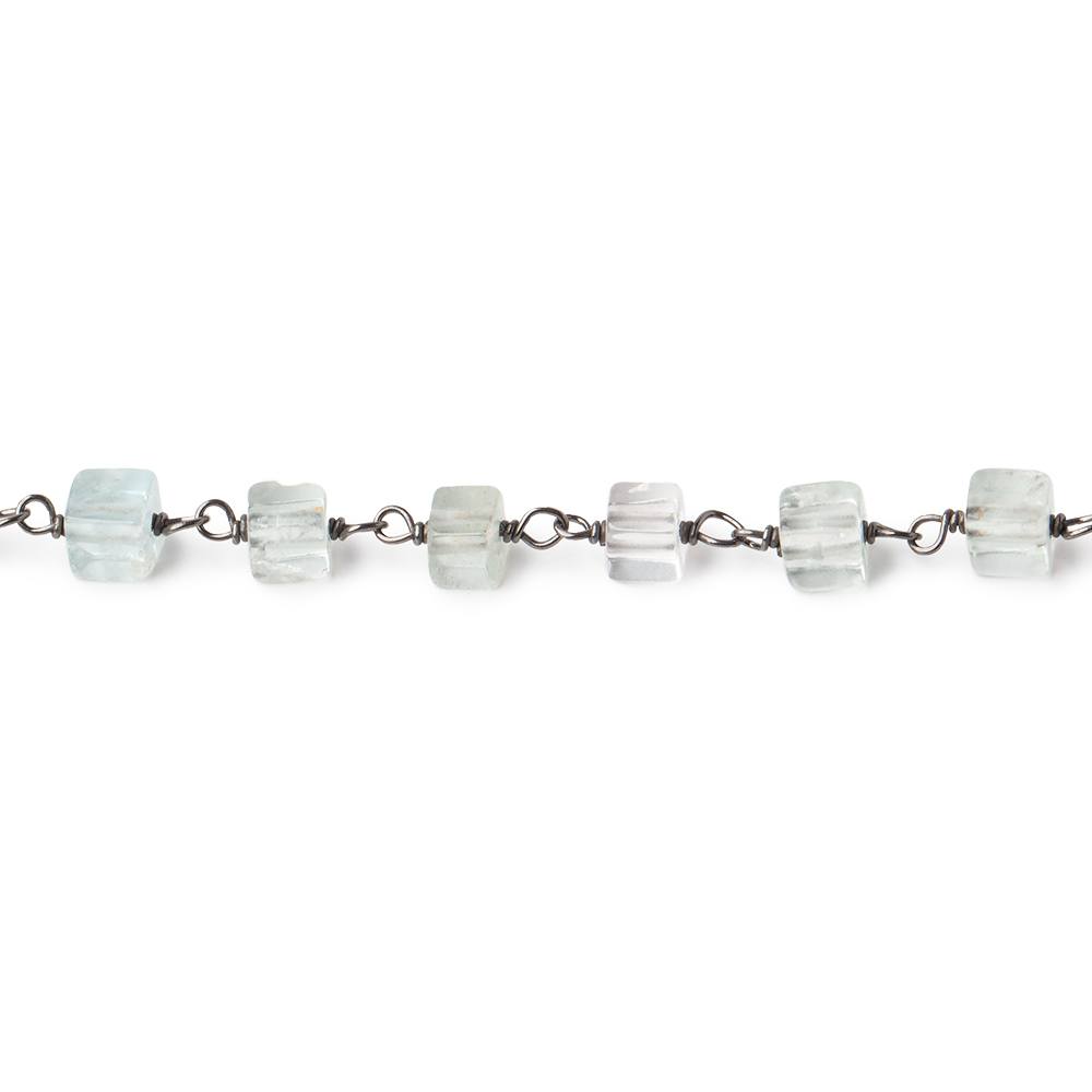 3.5-4mm Aquamarine Plain Cubes on Black Gold over .925 Silver Chain