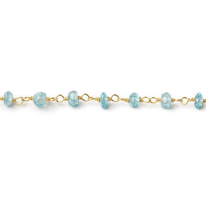 3.5-4mm Blue Zircon Faceted Rondelles on Vermeil Hand-Wrapped Chain