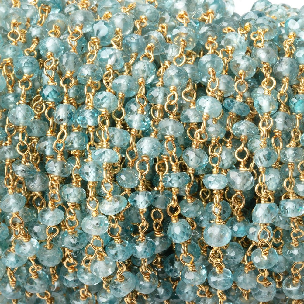 3.5-4mm Blue Zircon Faceted Rondelles on Vermeil Hand-Wrapped Chain