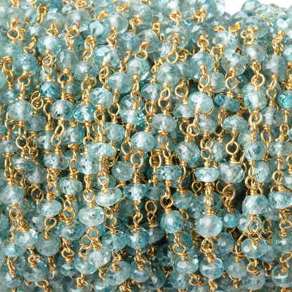 3.5-4mm Blue Zircon Faceted Rondelles on Vermeil Hand-Wrapped Chain