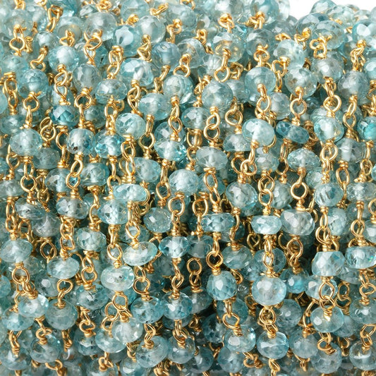 3.5-4mm Blue Zircon Faceted Rondelles on Vermeil Hand-Wrapped Chain