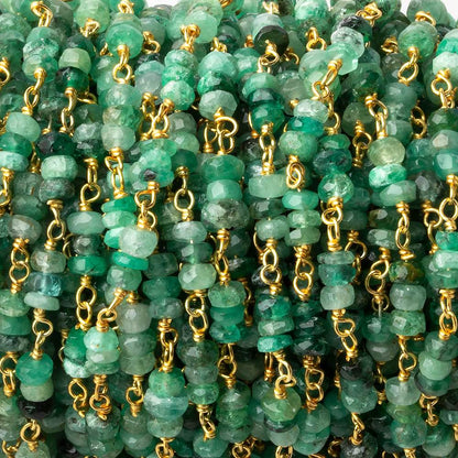 3.5-4mm Emerald faceted rondelle Trio Vermeil Chain by the foot 93 beads per