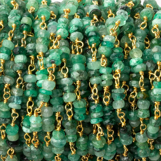 3.5-4mm Emerald faceted rondelle Trio Vermeil Chain by the foot 93 beads per