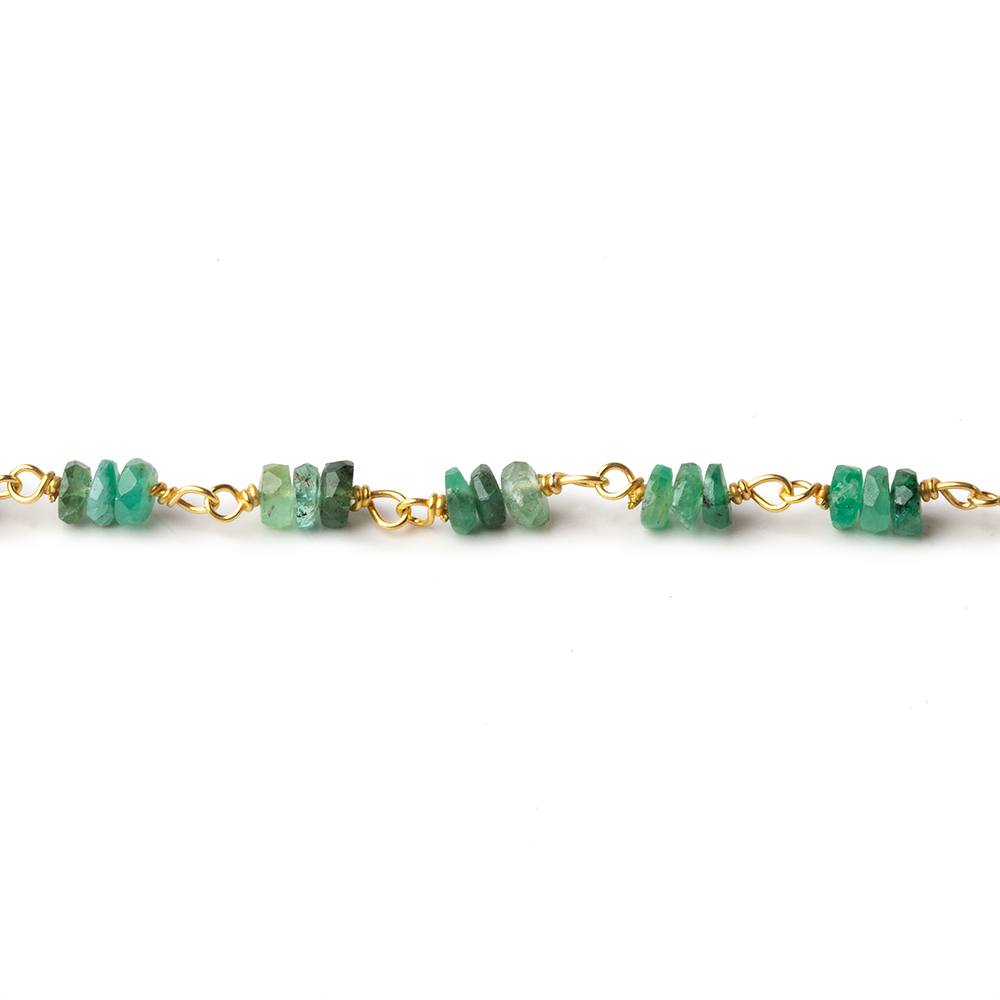 3.5-4mm Emerald faceted rondelle Trio Vermeil Chain by the foot 93 beads per