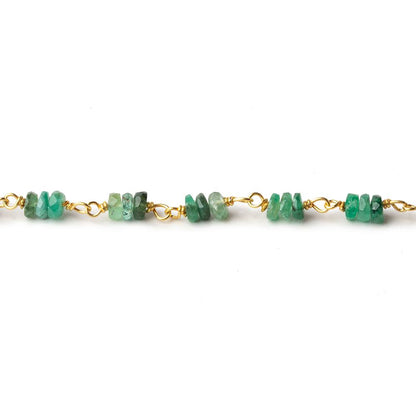 3.5-4mm Emerald faceted rondelle Trio Vermeil Chain by the foot 93 beads per