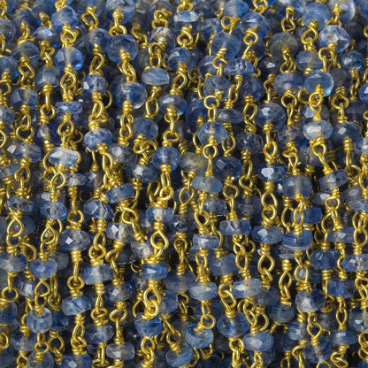 3.5-4mm Kyanite faceted rondelle Vermeil Chain by the foot 40 beads AAA