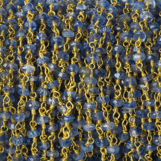 3.5-4mm Kyanite faceted rondelle Vermeil Chain by the foot 40 beads AAA