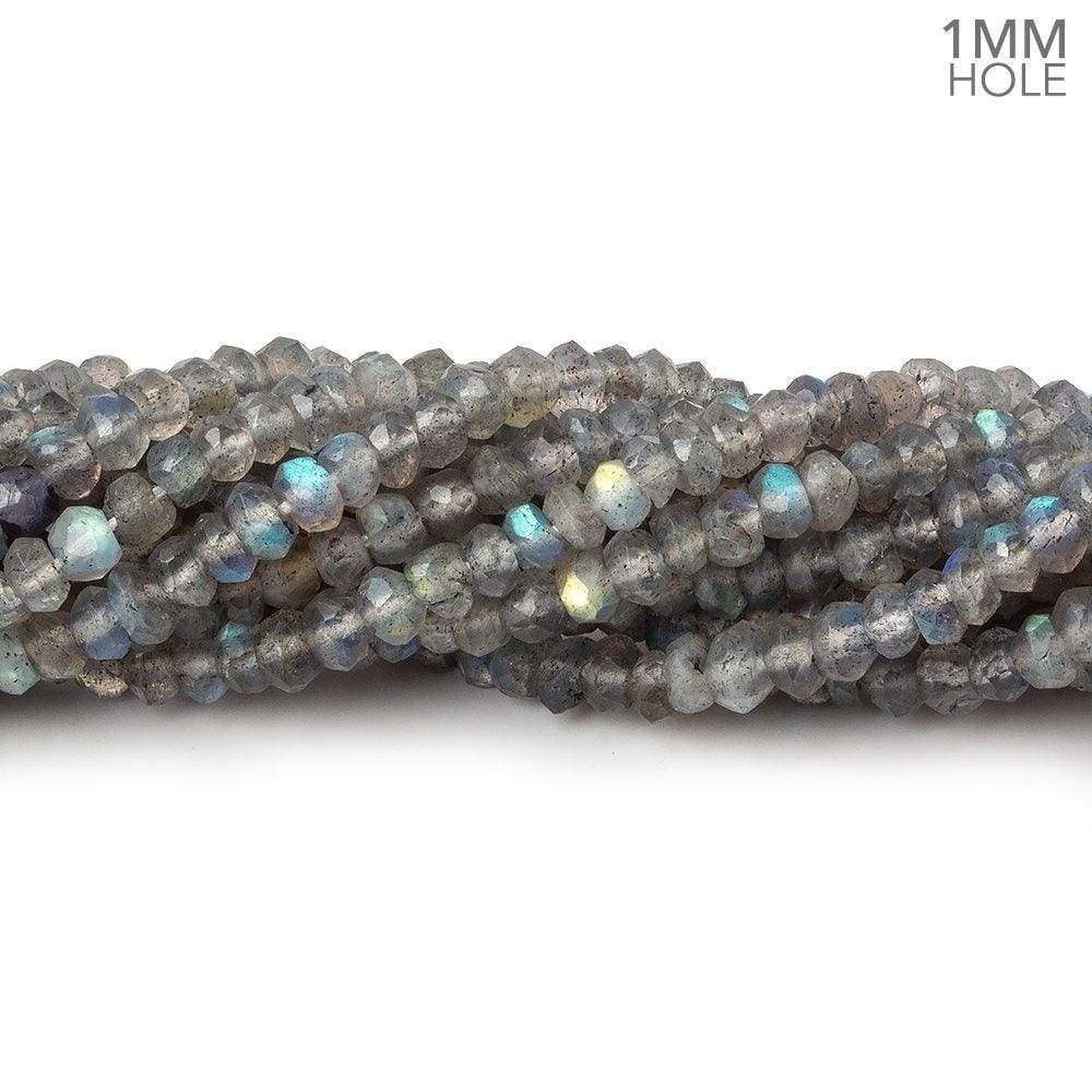 3.5-4mm Labradorite 1mm drill hole faceted rondelle Beads 12.5 inch 125 pieces