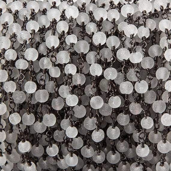 3.5-4mm Matte Crystal Quartz round Black Gold Chain by the foot 33 pieces