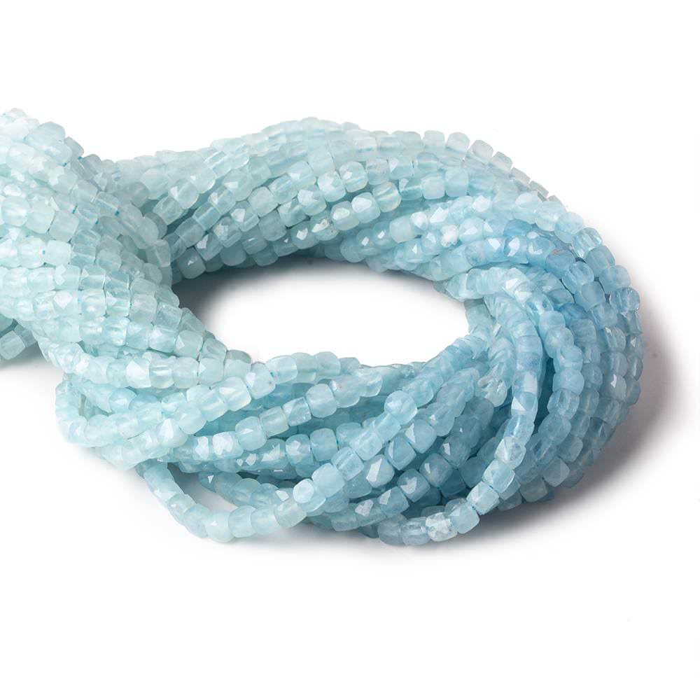 3.5-4mm Milky Aquamarine micro faceted cubes 12.5 inch 80 pieces A