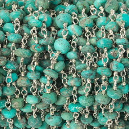 3.5-4mm Mongolian Turquoise plain rondelle .925 Silver Chain by the foot 40 beads A