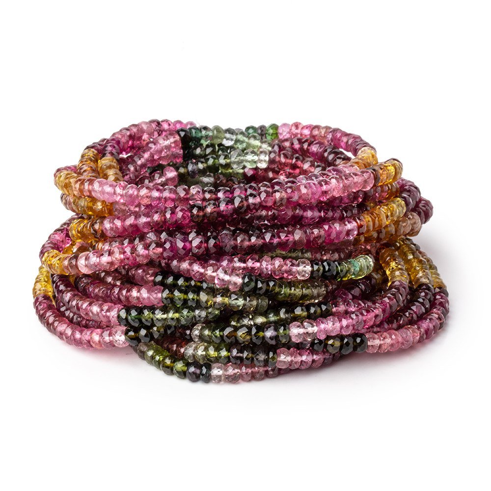 3.5-4mm Multi Color Tourmaline Faceted Rondelle Beads 17 inch 200 pieces AAA
