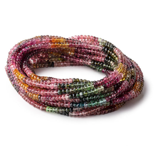 3.5-4mm Multi Color Tourmaline Faceted Rondelle Beads 18 inch 190 pieces AAA
