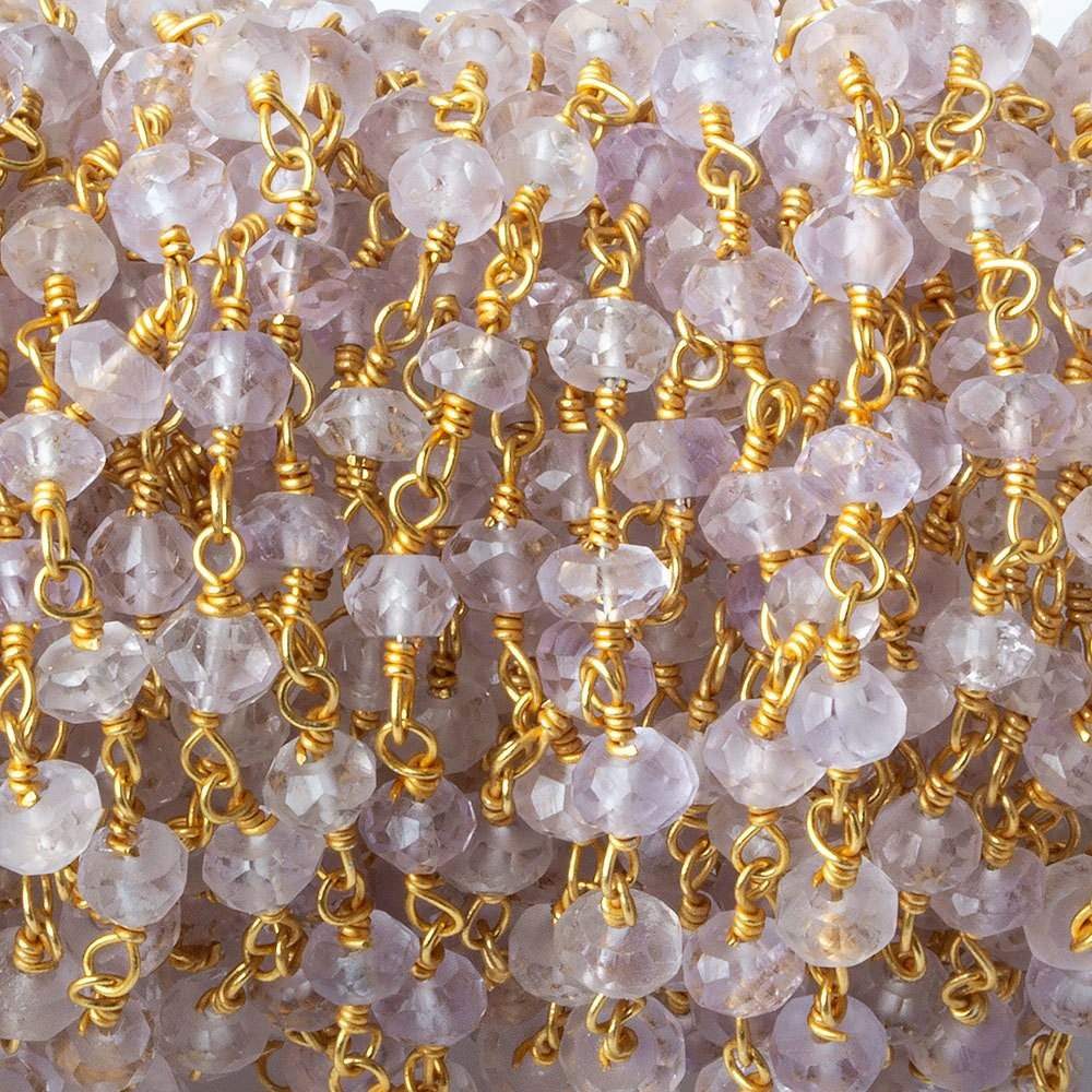 3.5-4mm Pink Amethyst faceted rondelle Gold plated Chain by the foot 36 pieces