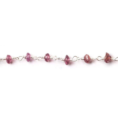 3.5-4mm Pink Tourmaline plain rondelle Silver plated Chain by the foot