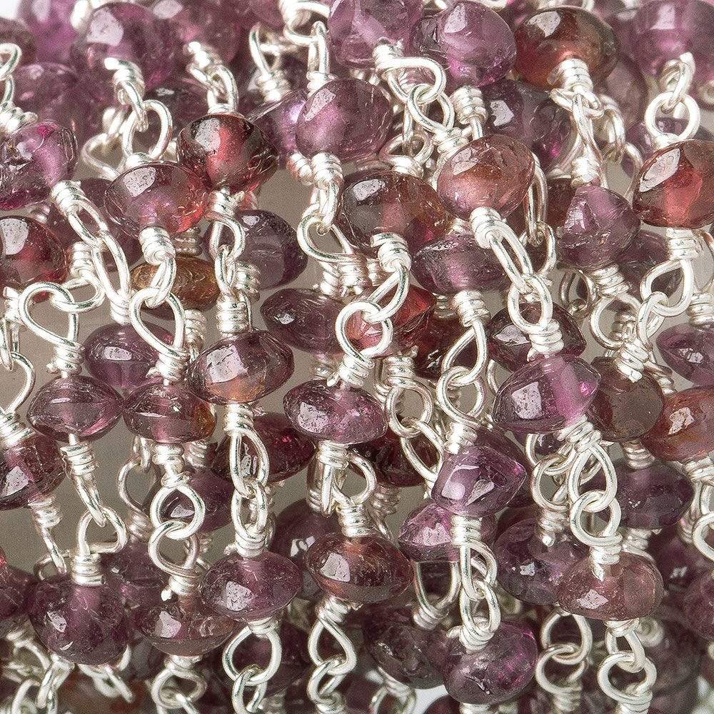 3.5-4mm Pink Tourmaline plain rondelle Silver plated Chain by the foot