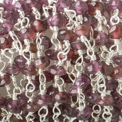 3.5-4mm Pink Tourmaline plain rondelle Silver plated Chain by the foot