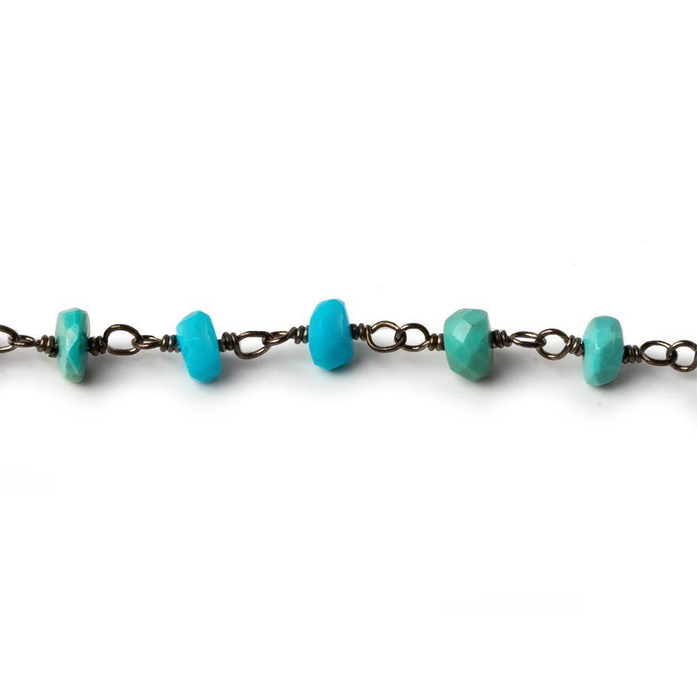 3.5-4mm Sleeping Beauty Turquoise faceted rondelle Black Gold .925 Silver Chain by the foot