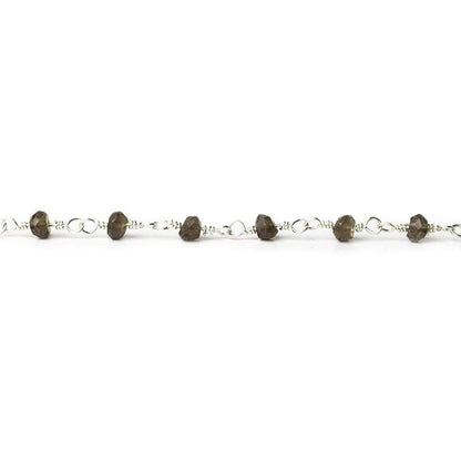 3.5-4mm Smoky Quartz faceted rondelle Silver plated Chain by the foot