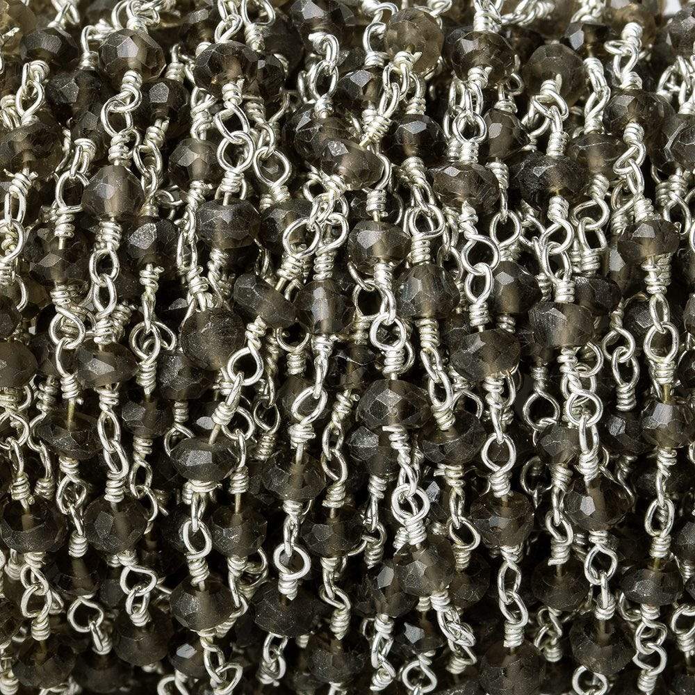 3.5-4mm Smoky Quartz faceted rondelle Silver plated Chain by the foot