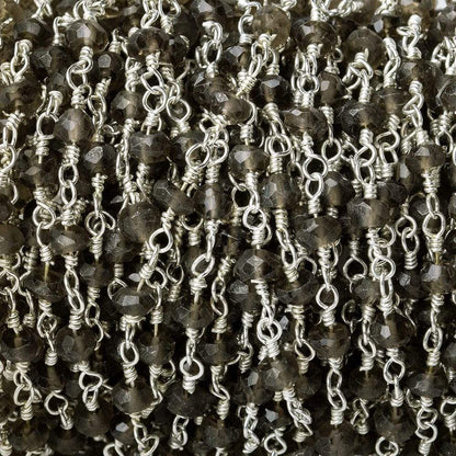 3.5-4mm Smoky Quartz faceted rondelle Silver plated Chain by the foot