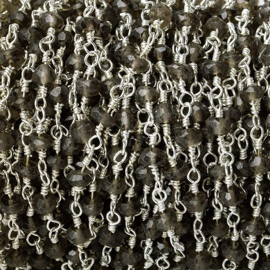 3.5-4mm Smoky Quartz faceted rondelle Silver plated Chain by the foot