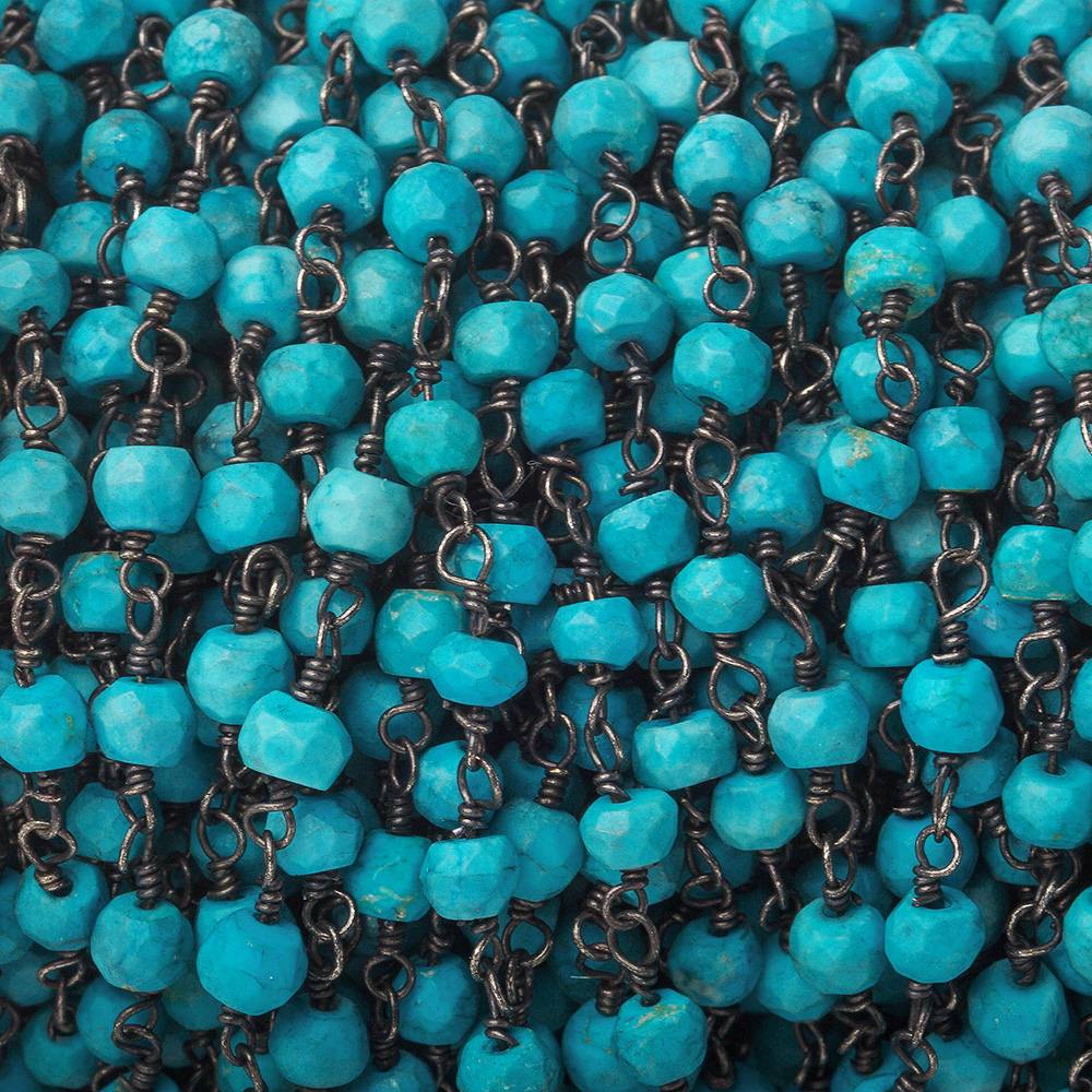 3.5-4mm Turquoise Howlite Black Gold Chain by the foot 37 pcs