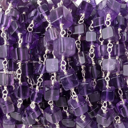 3.5-5mm Amethyst Plain Cubes on Sterling Silver Chain