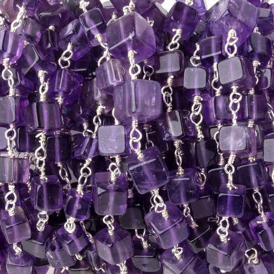 3.5-5mm Amethyst Plain Cubes on Sterling Silver Chain