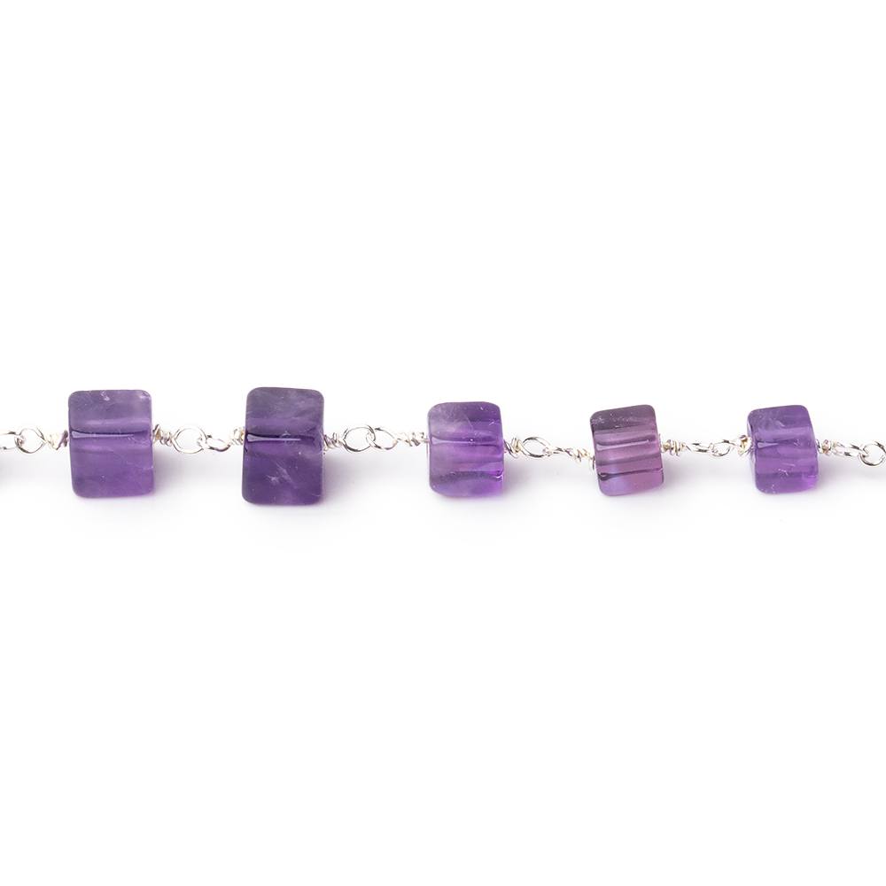 3.5-5mm Amethyst Plain Cubes on Sterling Silver Chain