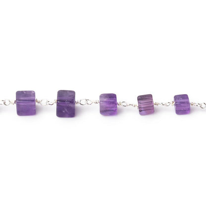 3.5-5mm Amethyst Plain Cubes on Sterling Silver Chain