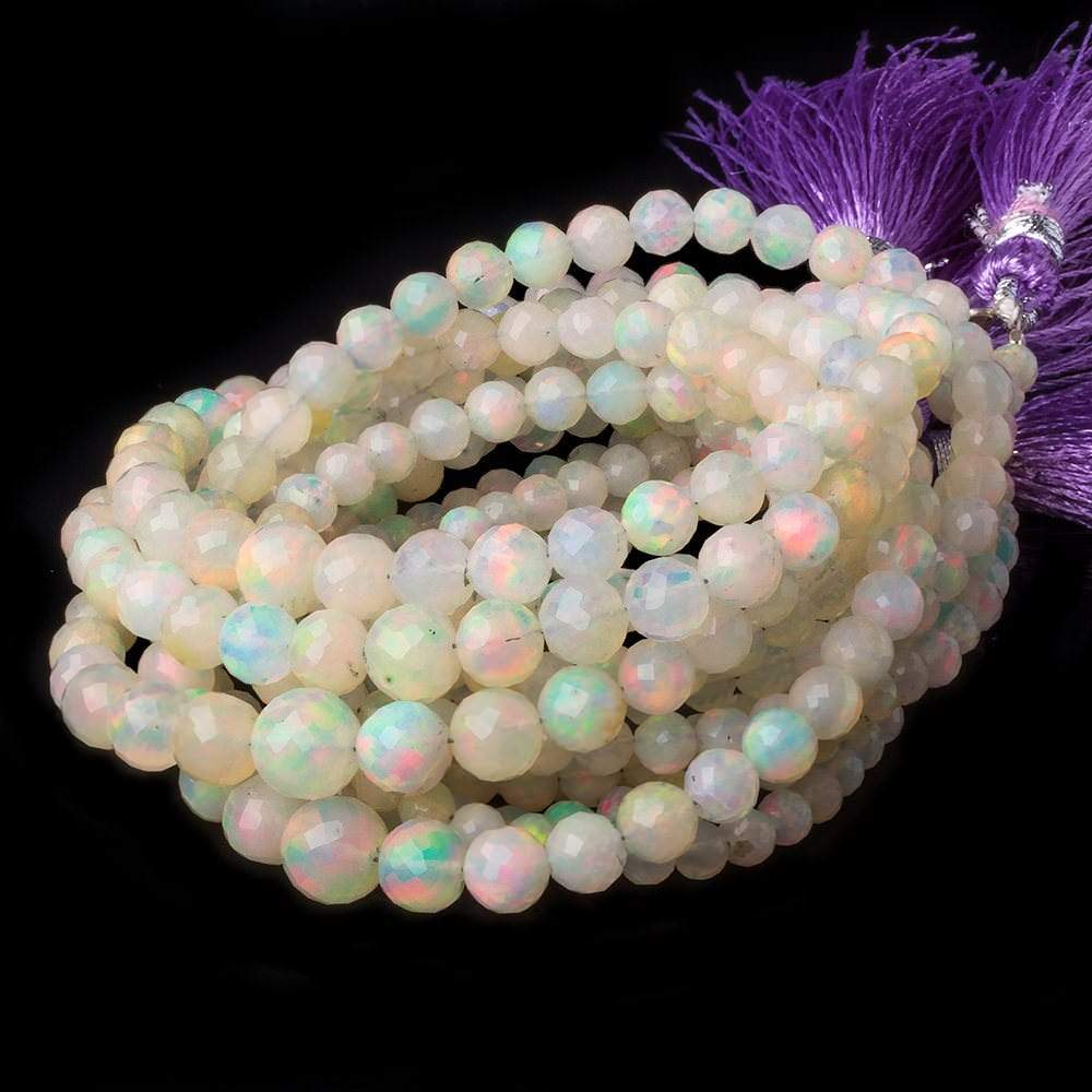 3.5-6.5mm Ethiopian Cream White Opal faceted round beads 16 inch 100 pieces
