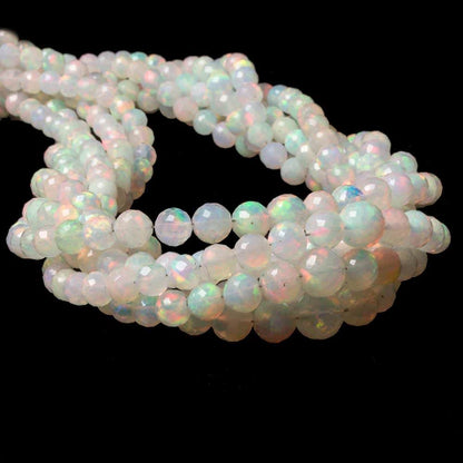 3.5-6mm Ethiopian Cream White Opal faceted round beads 16 inch 100 pcs