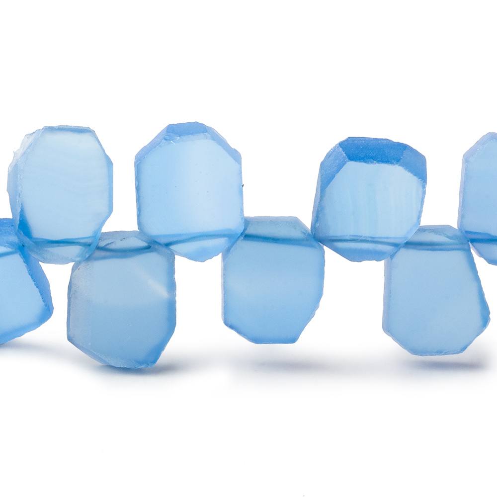 9x8-11x7mm Santorini Blue Chalcedony top drilled plain nugget 8 inch 31 beads