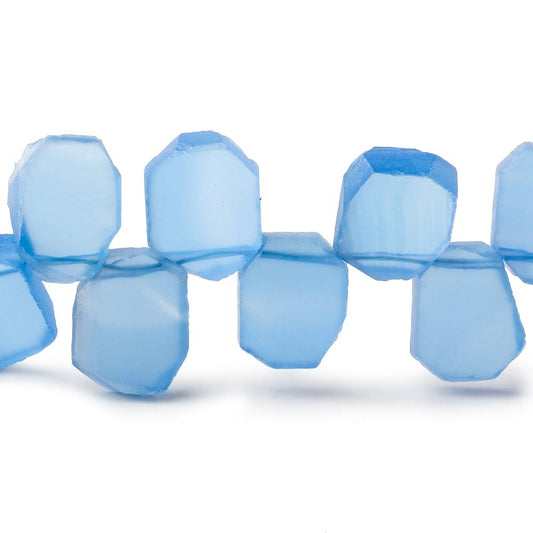 9x8-11x7mm Santorini Blue Chalcedony top drilled plain nugget 8 inch 31 beads