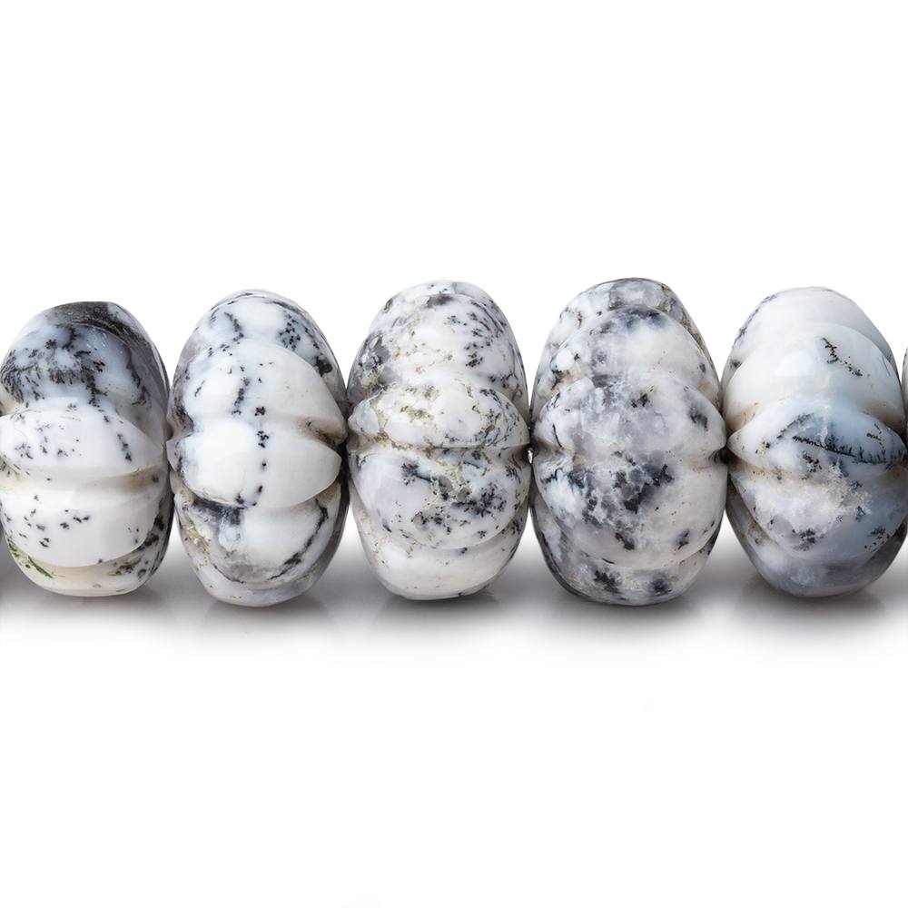 7.5-12.5mm Dendritic Opal Hand Carved Melon Rondelles 18 inch 74 beads AA
