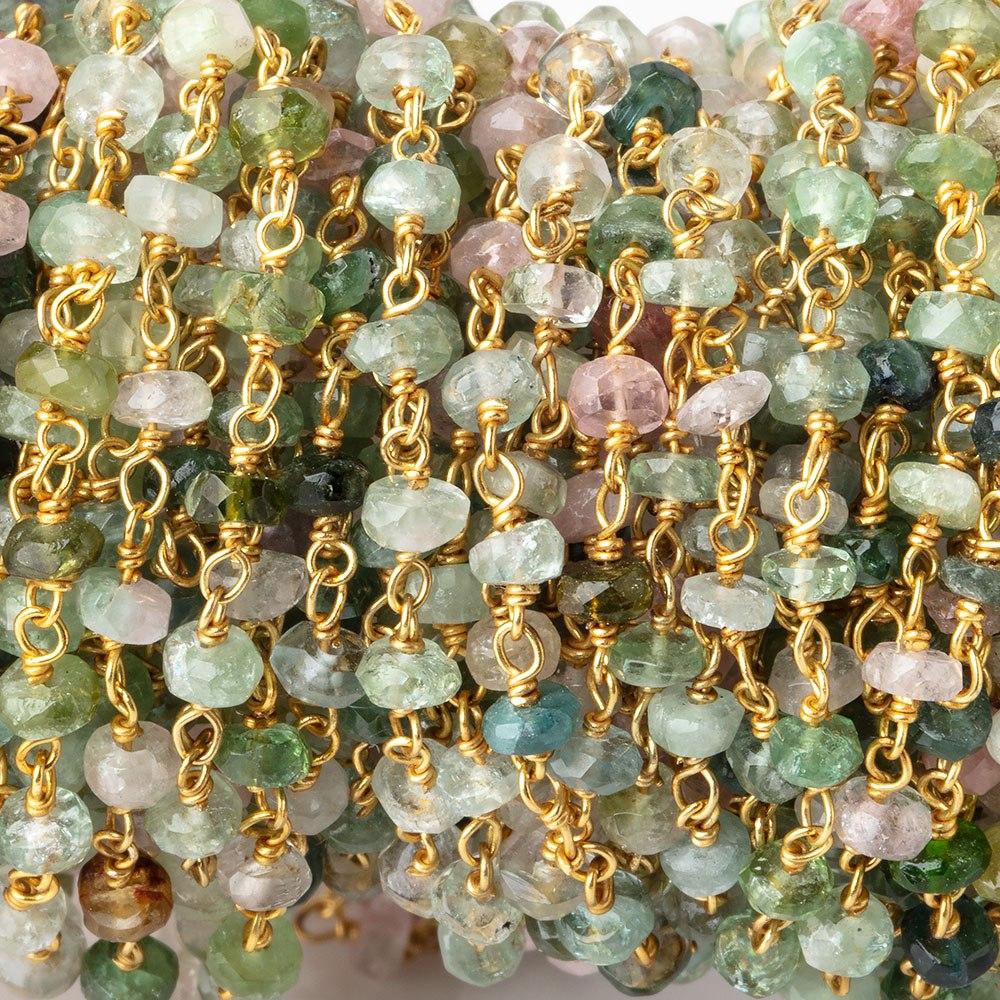 3.5mm Afghani Multi Color Tourmaline Faceted Rondelles on Vermeil Chain by the foot