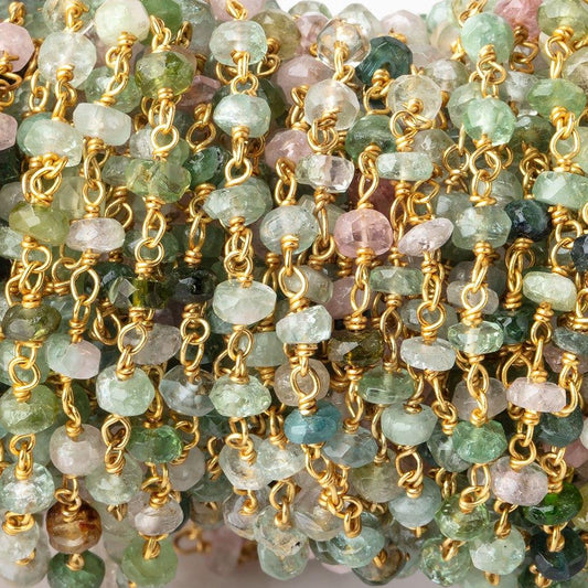 3.5mm Afghani Multi Color Tourmaline Faceted Rondelles on Vermeil Chain by the foot