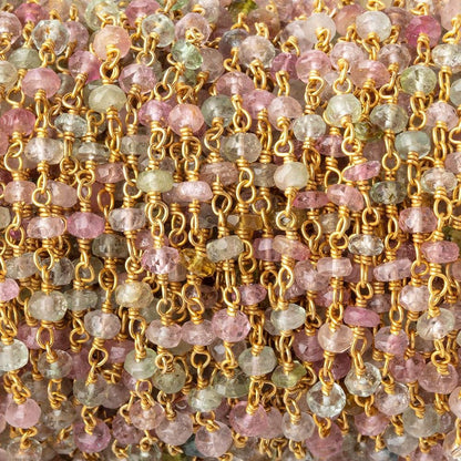 3.5mm Afghani Tourmaline Faceted Rondelles on Vermeil Chain by the Foot