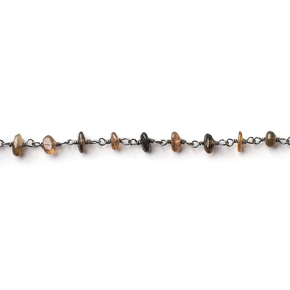 3.5mm Andalusite plain nugget Black Gold on Silver .925 Chain by the foot 45 beads per