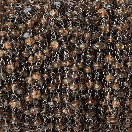 3.5mm Andalusite plain nugget Black Gold on Silver .925 Chain by the foot 45 beads per