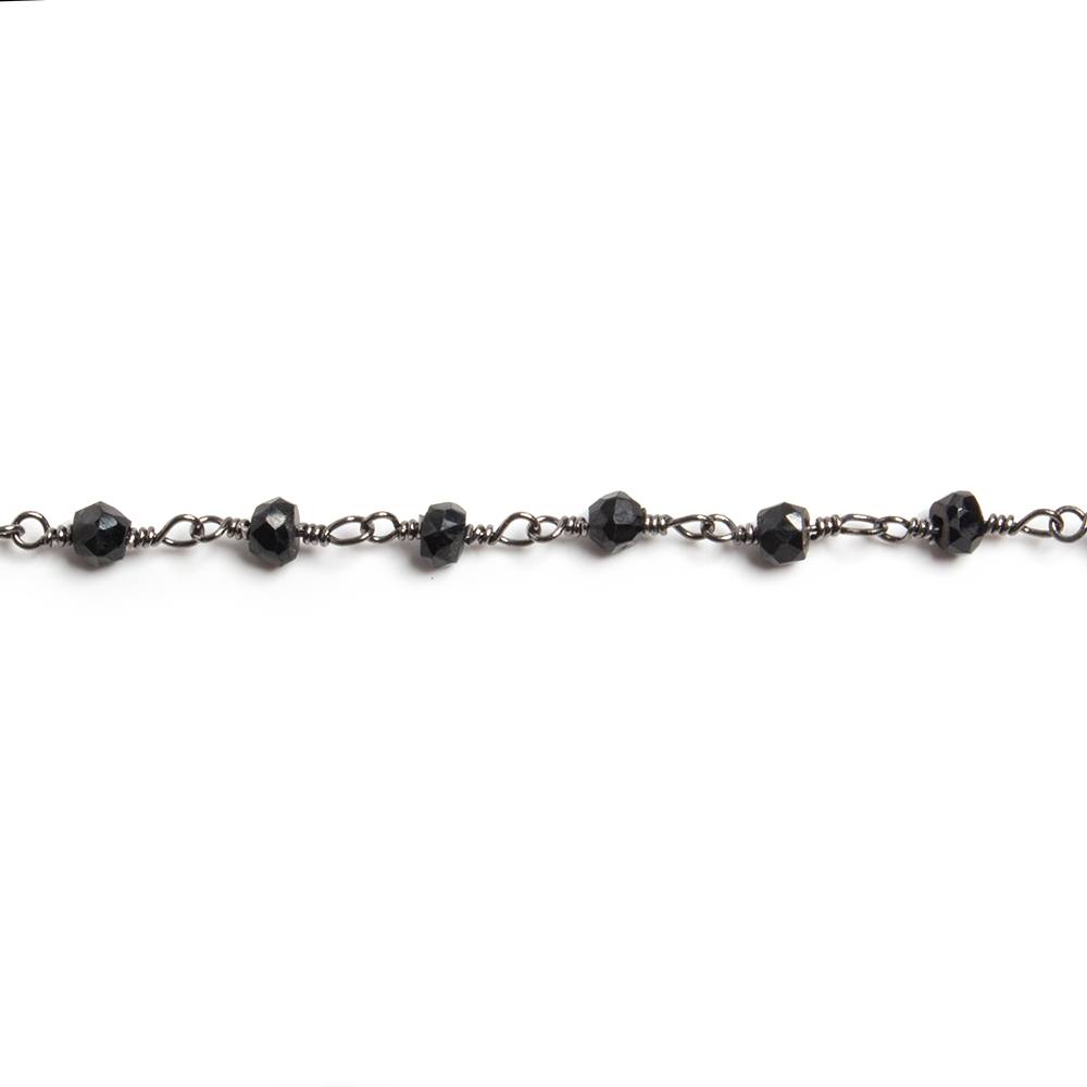 3.5mm Black Chalcedony faceted rondelle Black Gold Chain by the foot 36 pieces