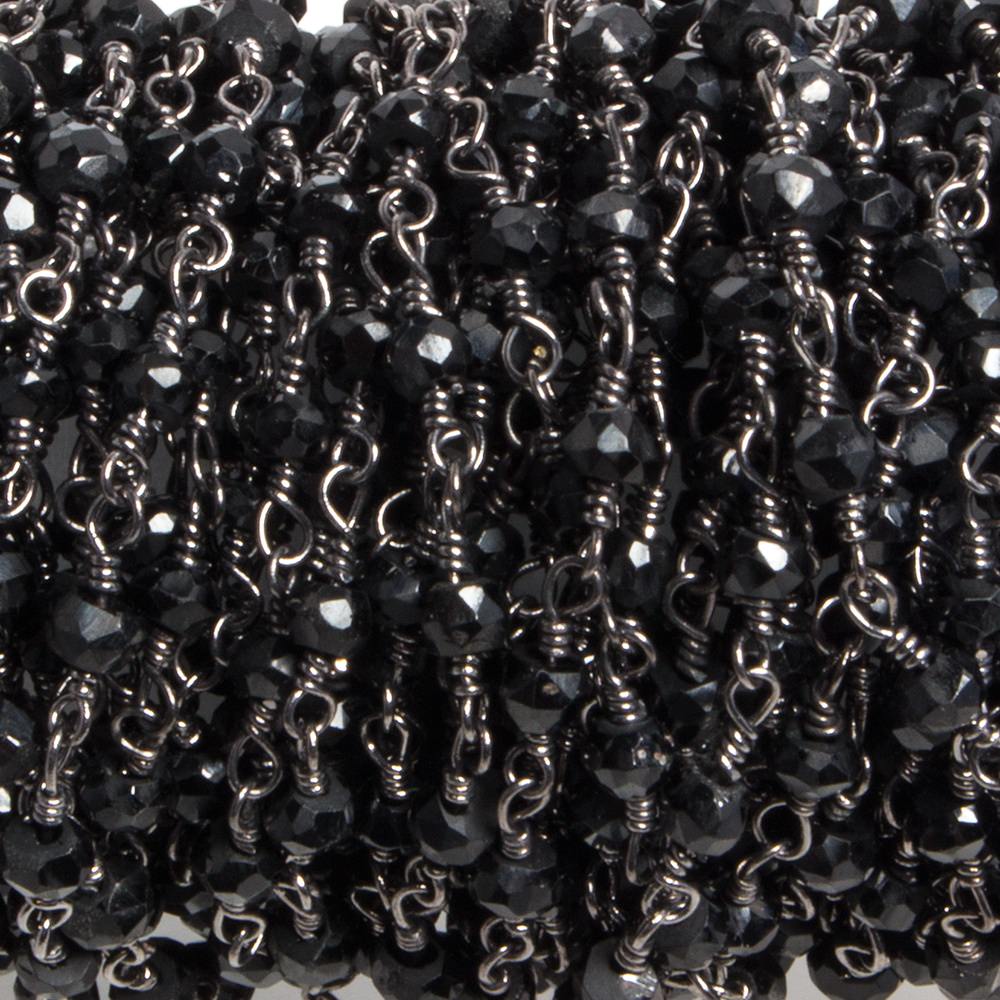 3.5mm Black Chalcedony faceted rondelle Black Gold Chain by the foot 36 pieces