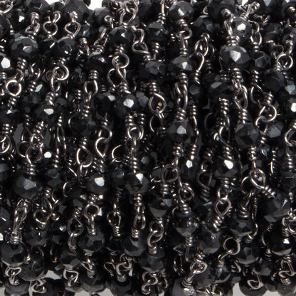 3.5mm Black Chalcedony faceted rondelle Black Gold Chain by the foot 36 pieces