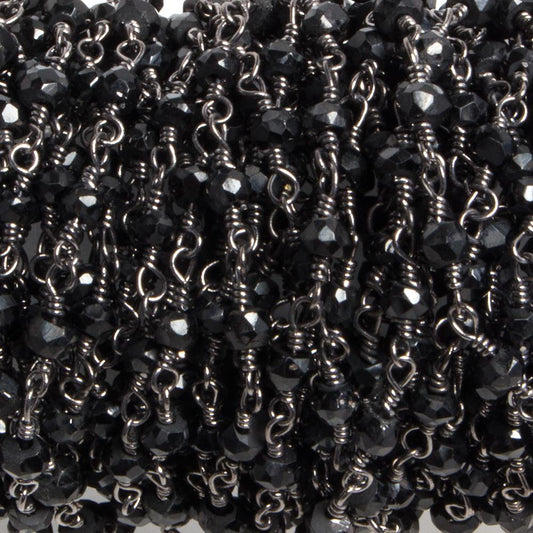 3.5mm Black Chalcedony faceted rondelle Black Gold Chain by the foot 36 pieces